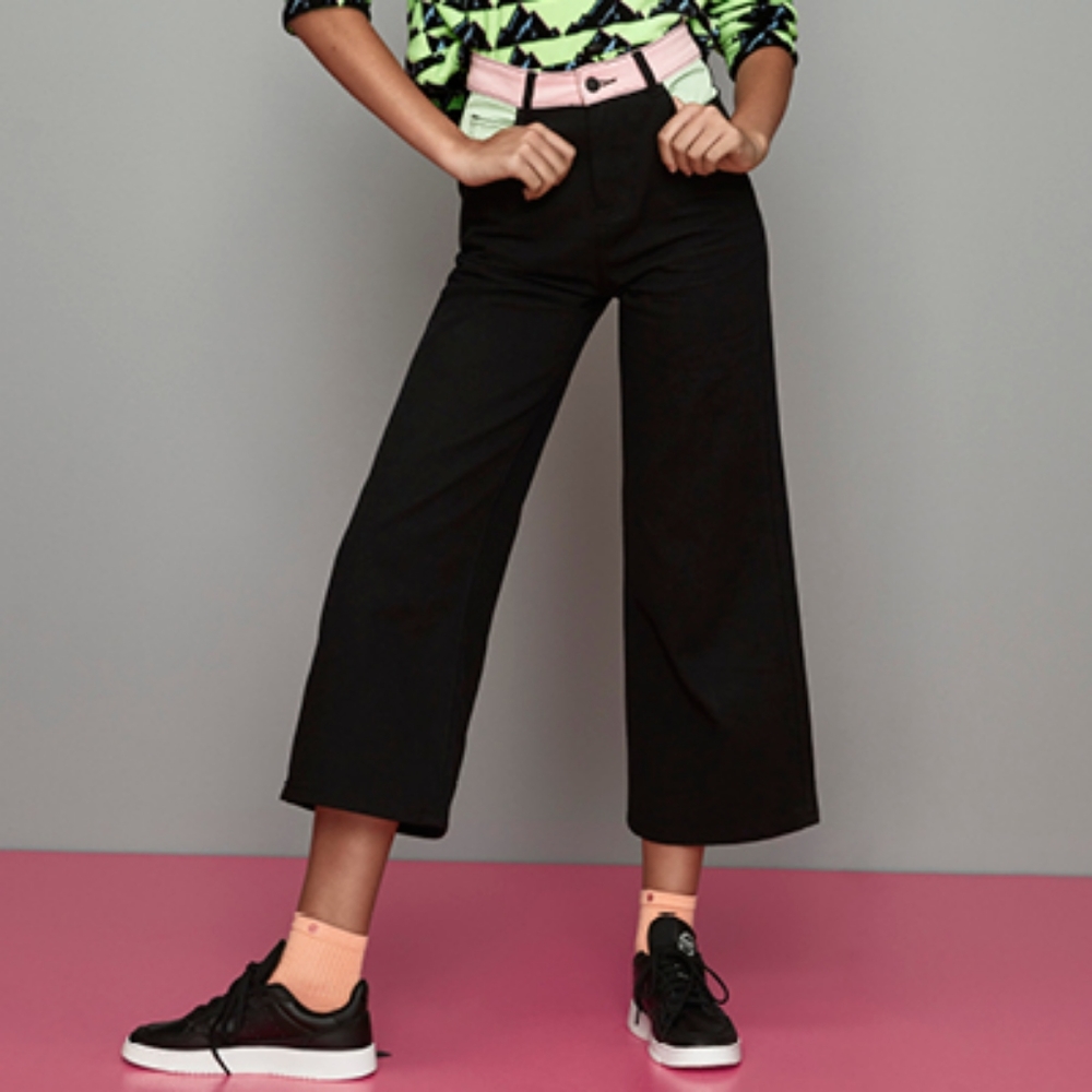 TWIK x Hayley Elsaesser Colourblock Folk Fit Wide Leg Cropped Jeans Size…